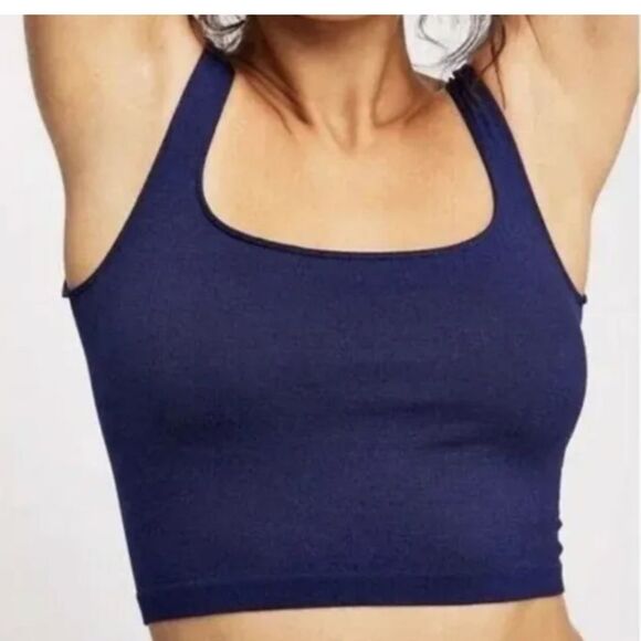 NWT Free People Intimately Scoop Neck Tank Top Size XS/S Crop Navy Blue Summer - Picture 2 of 14